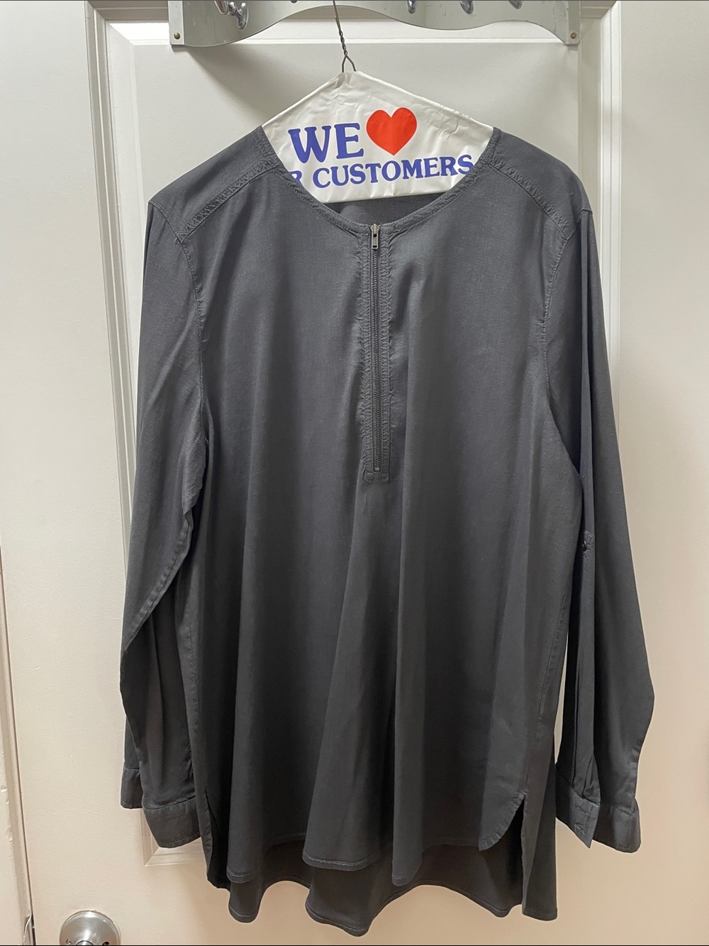 Eileen Fisher Charcoal Gray Long-Sleeve Tunic Blouse